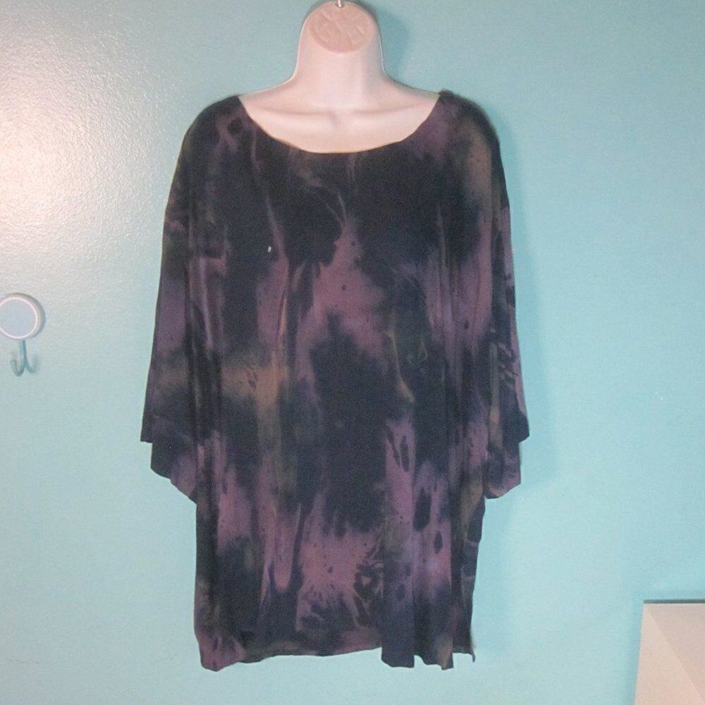 Red's Threads Womans Pullover Top Purple Tie-Dye Festival Size 3X Has Small Flaw